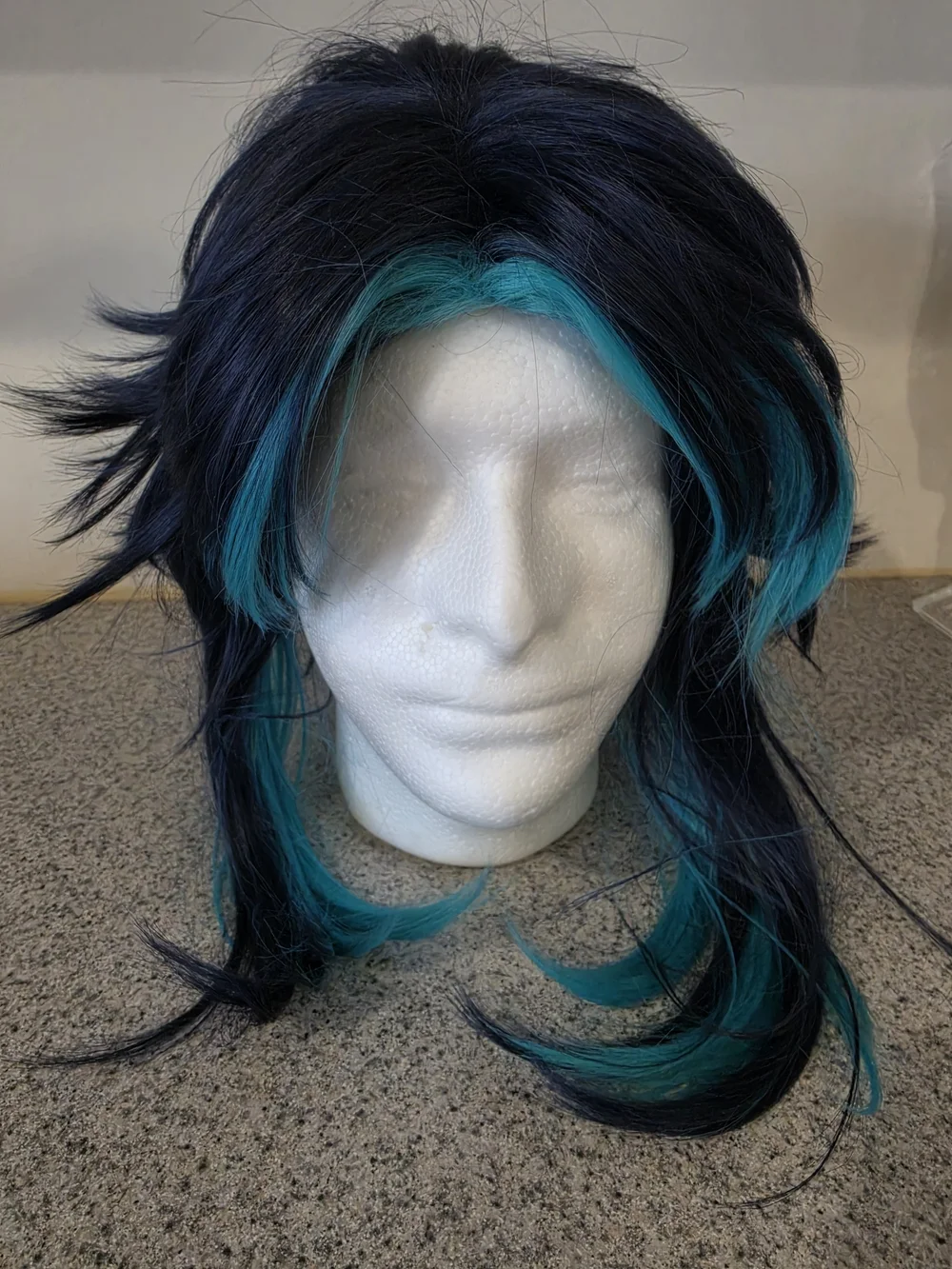 Two-Tone Navy and Teal Layered Women's Wig - Fashionable Synthetic Style